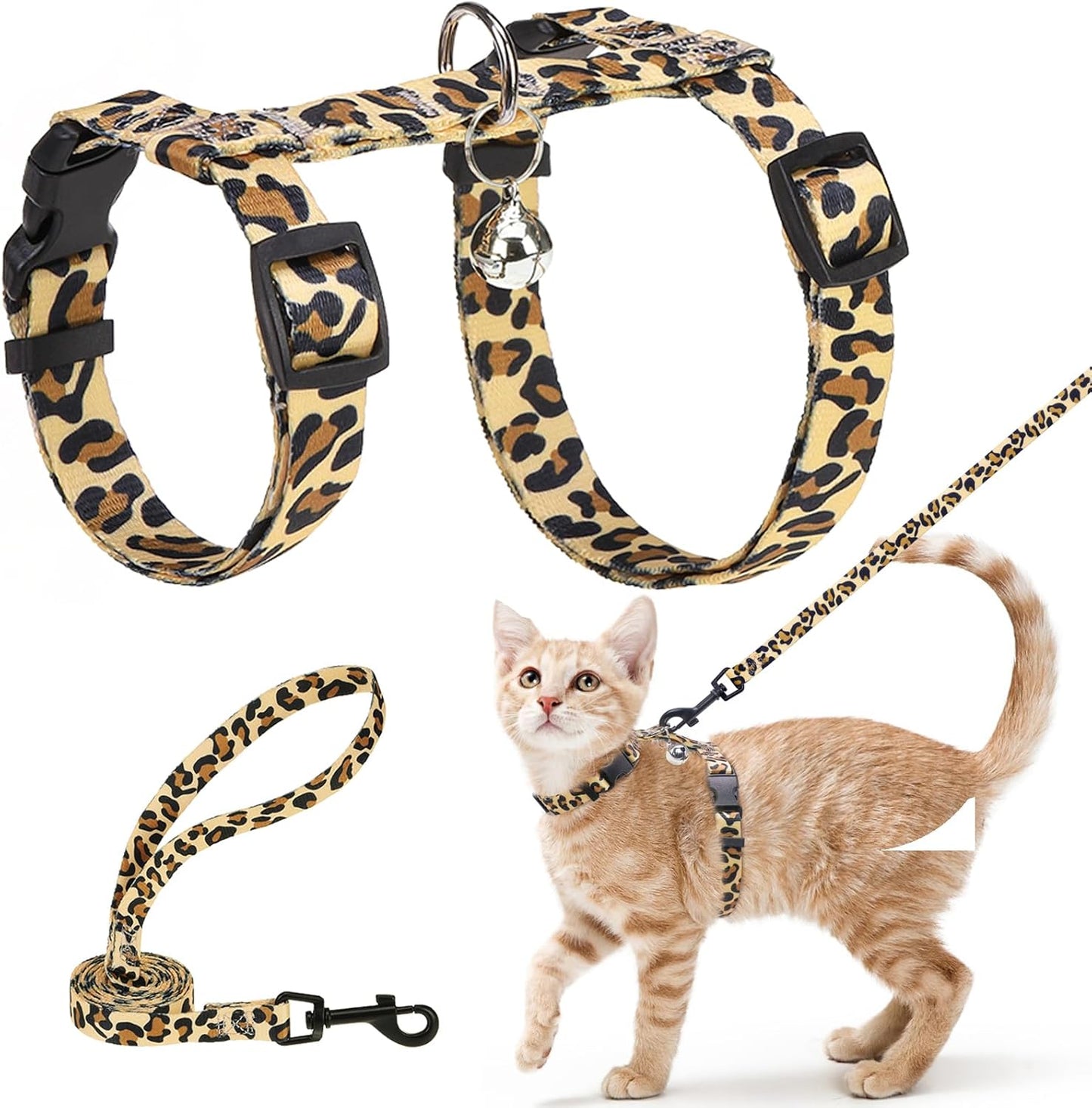 BEAUTYZOO Cat Harness and Leash Set Escape Proof for Walking, Kitten Soft Adjustable Vest Harnesses for Small Medium Large Cats, Easy Control Breathable Plaid Ribbon Nylon for Outdoor Indoor Use