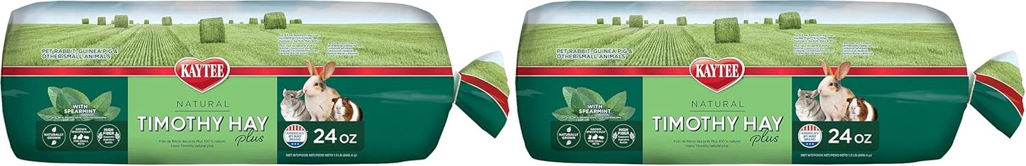 Kaytee All Natural Timothy Hay Plus Mint for Guinea Pigs, Rabbits & Other Small Animals, 24 Ounce (Pack of 2)