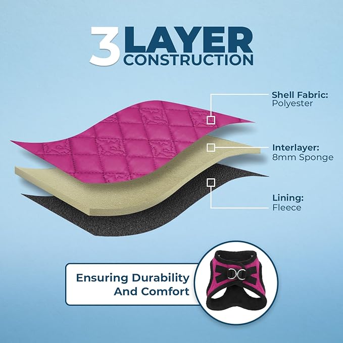 Best Pet Supplies - All Weather Mesh / Plush, Reflective, No Pull Harness for Small, Medium Dogs, Cats - Secure with Hook & Loop Fastener, Buckle, Double D-Rings - Red Rose Plush, XL