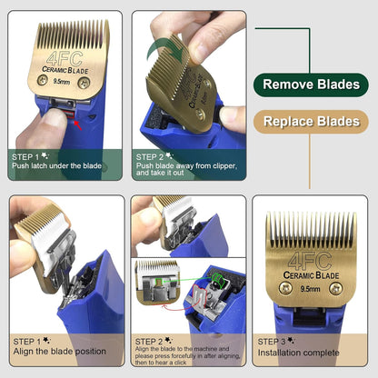 7 Pack Detachable Pet Dog Grooming Clipper Ceramic Blades Set,Compatible with Andis,Oster A5,Wahl KM10 Series Clippers,Gold (10+30+40+7FC+5FC+4FC+3FC)