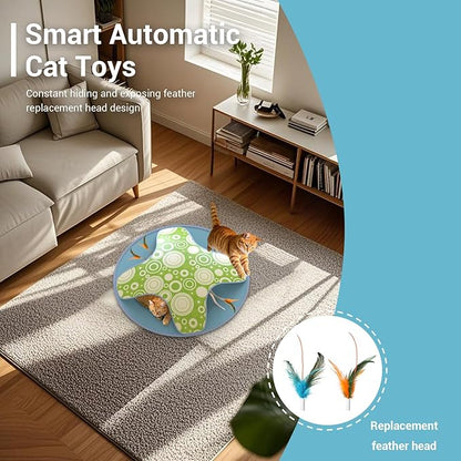 Interactive Cat Toy, 2-in-1 Automatic Cat Toys with Hide/Seek Mode, Moving Concealed Feathers, Two Speed Adjustable & Smart Touch Wake Up - Kitten Play for Indoor Cats (Green)