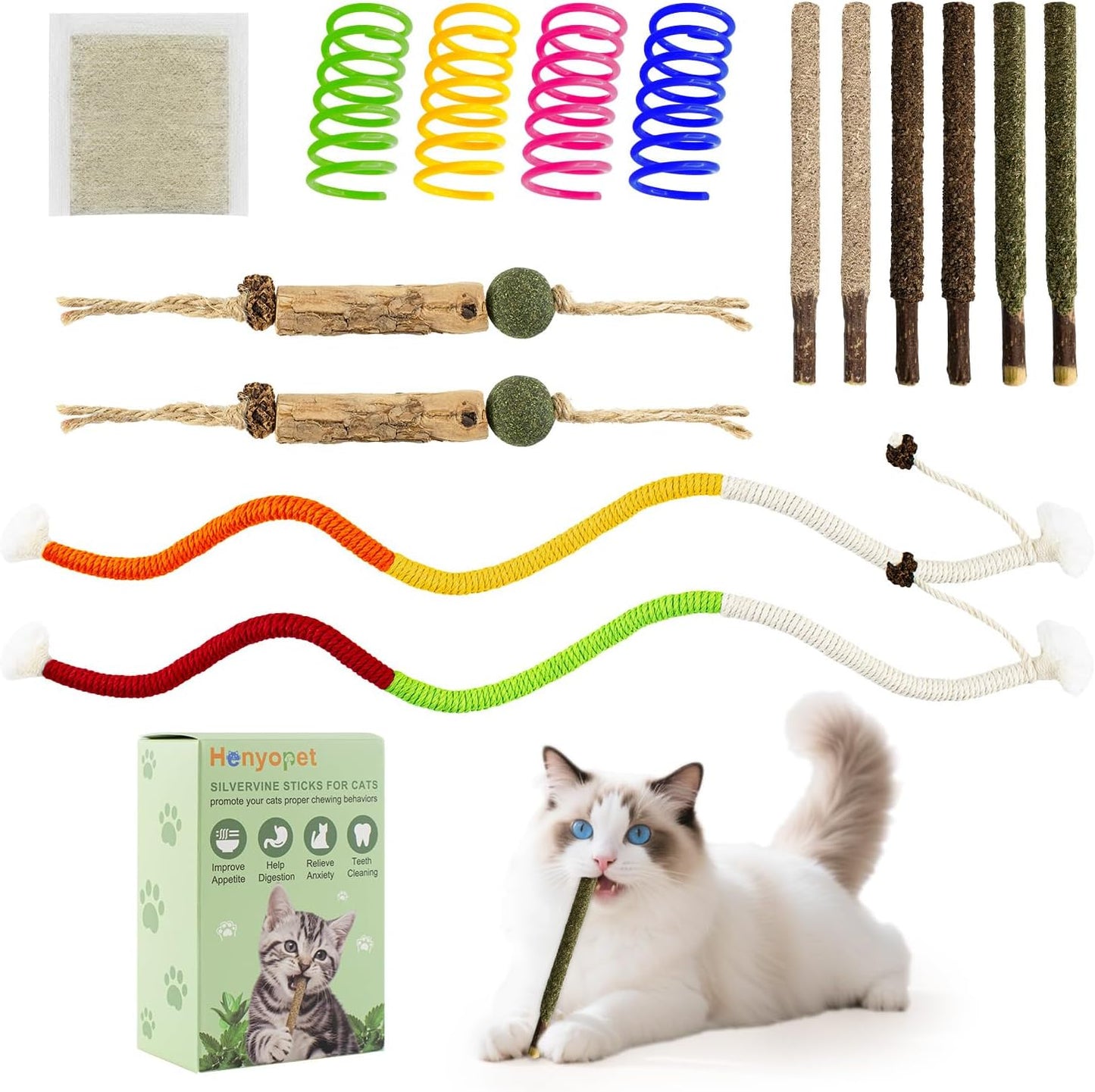 Cat Chew Toy Silvervine Sticks for Cats,Cat Chew Rope for Dental Cleaning Teeth, KittenTeething Toys for Bored Indoor Adult Kittens, Kitten Teething Toys for Indoor Cats (15pcs)