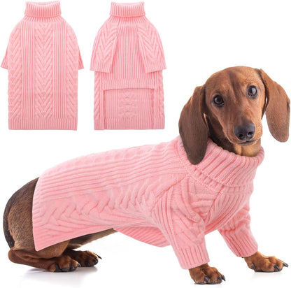 ASENKU Dog Sweater, Dog Sweaters for Medium Dogs, Warm Pullover Doggie KnitTurtleneck Warm Clothes for French Bulldog, Boston Terrier（Pink, L）