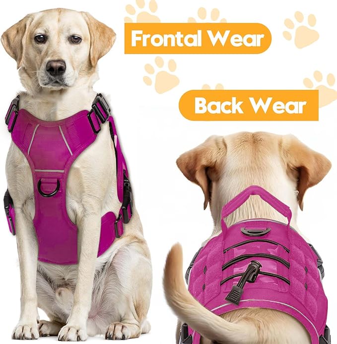 Heavy-Duty Tactical Dog Harness for Large Dogs, No Pull Adjustable Reflective Pet Vest with Molle System, K9 Military-Grade Control for Service Training, Outdoor & 10+ Breeds, Pink, Small