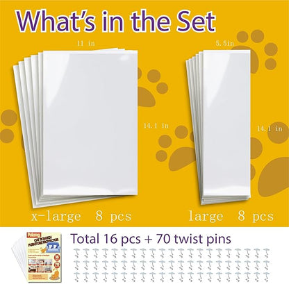 Anti-Cat Scratch Furniture Protector-16-Pack –Single-Sided, Heavy-Duty Self-Adhesive Tape, No-Residue for Couch, Doors & Walls - with 70 Twist Pins (16P+70 Pins)