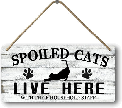 Cat Wall Decor For Cat Lovers Hanging Wood Cat Home Decor Fall Cat Wooden Sign Cat Christmas Decor Spoiled Cats And Their Staff Live Here Sign Cats Only Signs Cat Welcome People Tolerated Sign 12x6 In