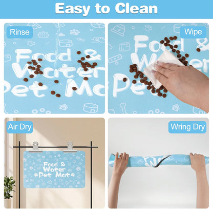 Pet Feeding Mat,Dog Cat Mat for Food and Water,Dog Bowl Waterproof Placemat with Rubber Backing,Absorbent Quick Dry Water Dispenser Mat for Pet（Blue 12"×18"）