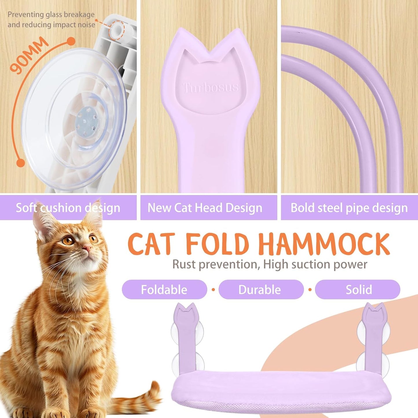Cat Window Hammock 2-Pack,Foldable Cat Perch with Suction Cups & Metal Frame,Holds up to 40 lbs - Durable & Secure for Cats,Features 2-Sided Cushion & Easy Storage for Sunny Lounging(Purple)