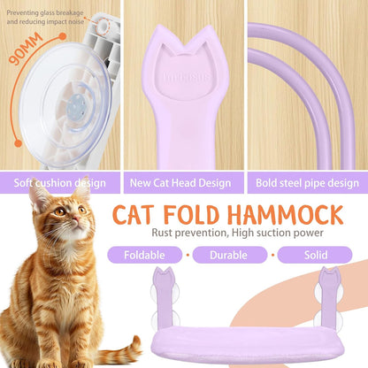 Cat Window Hammock 2-Pack,Foldable Cat Perch with Suction Cups & Metal Frame,Holds up to 40 lbs - Durable & Secure for Cats,Features 2-Sided Cushion & Easy Storage for Sunny Lounging(Purple)