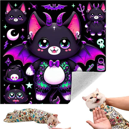 Cat Grooming Wrap, Self-Adherent Soft Cat Blanket to Wrap, Nail Clipping, Anti-Bite, Anti-Scratch, Anti-Escape Calming Wrap (Halloween, 6-10 lbs)