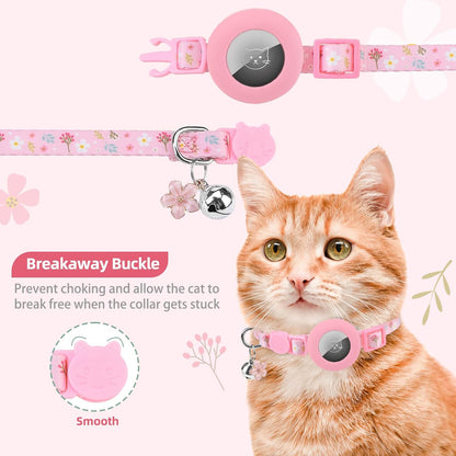 PUPTECK Airtag Cat Collar Breakaway 2 Pack with Bells, Reflective Kitten Collar with Air Tag Holder for Boy Girl Kitty and Puppies, Soft, Pink