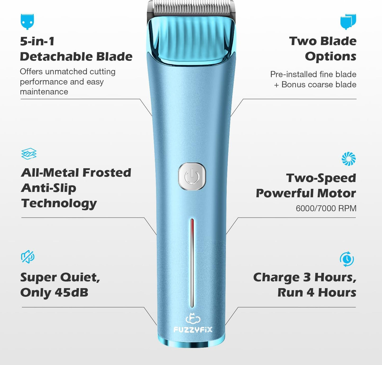 Professional Dog Grooming Clipper with Replacement Blade, 5-in-1 Adjustable Blade Cordless Pet Grooming Kit 2 Speed Trimmer Hair Shaver with Detachable Metal Combs Nova for Animal Horse