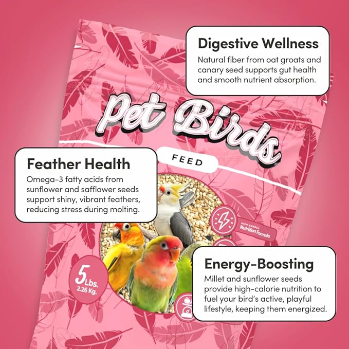 Mycelium Pet Bird Feed (5 LB Bag) | Organic Bird Food for Cockatiels, Lovebirds, Parakeets & Parrotlets | Supports Healthy Digestion & Energy | Non-GMO, Dust-Free Seed Blend | USA Made