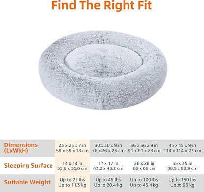 Amazon Basics Donut Pet Bolster Faux Fur Bed for Dog, Grey, 23" x 23"