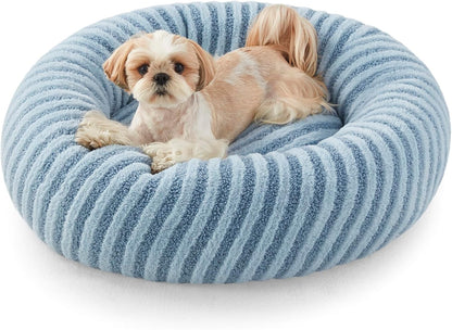 MIXJOY Dog Beds for Small Dogs, Washable Dog Bed with Removable Cover, Small Cat Bed for Indoor Cats, Calming Soft Dount Pet Beds with Anti Slip Bottom, Cute Puppy Beds, 23"x23"x8", Blue
