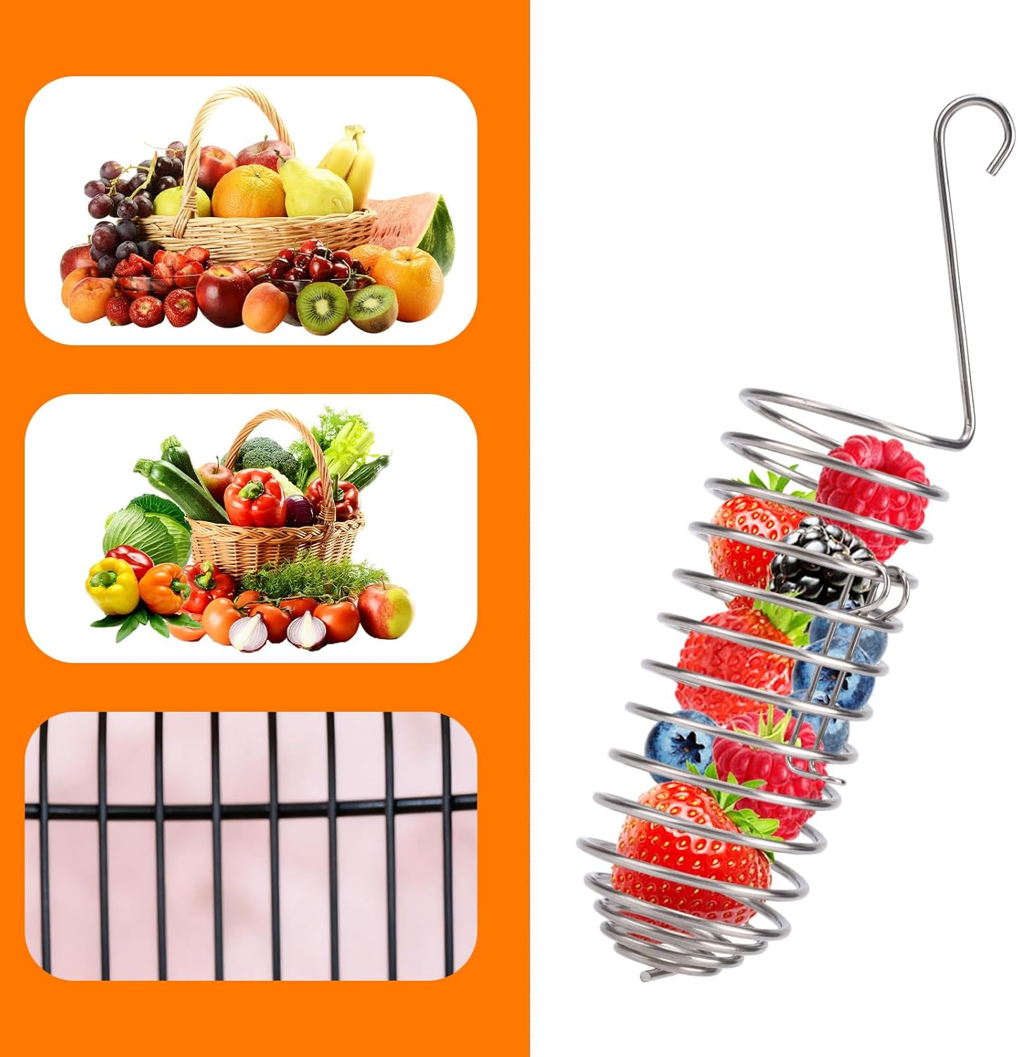 2pcs Bird Treats Holder, Stainless Steel Parrot Food Holder Hanging Basket Cage Accessories Bird Foraging Chew Toy Corn Cob Fruit Vegetable Millet Feeder for Macaw Cockatoo Parakeet Canary