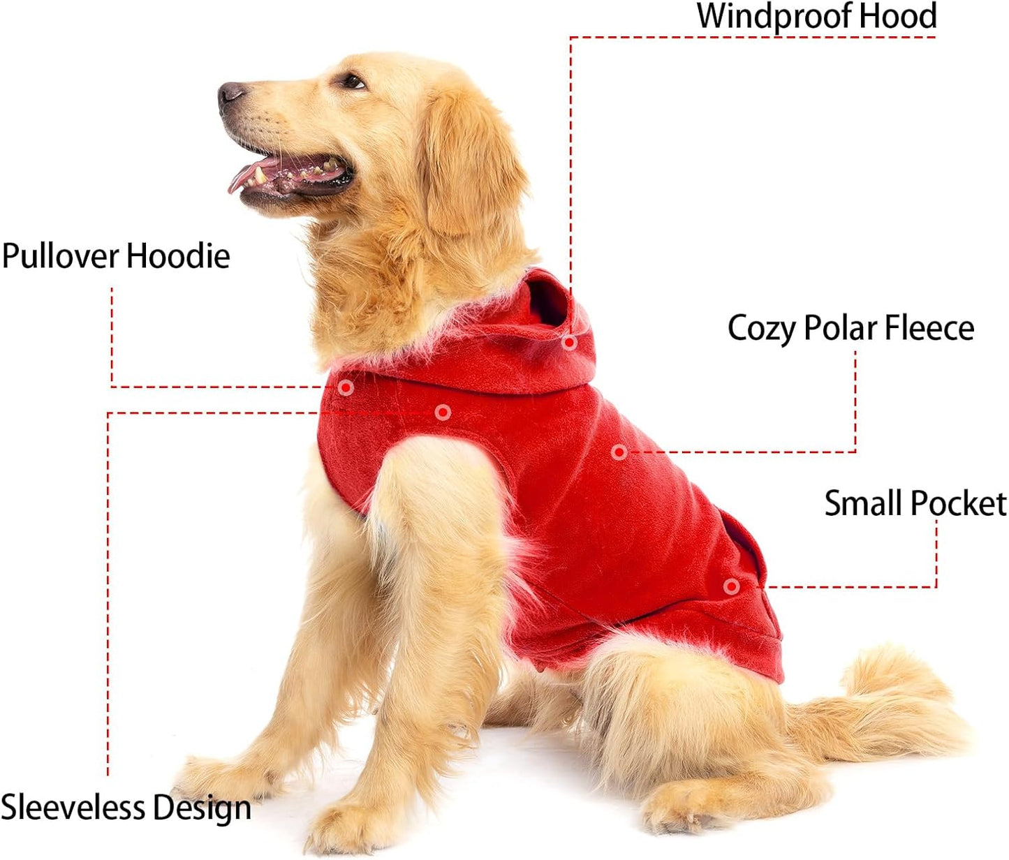 EXPAWLORER Dog Hoodie Fleece Sweater Vest, Hooded Dog Sweatshirt Fall Winter Pet Clothes with Leash Ring, Sleeveless Warm Cozy Puppy Clothing for Cat Small Medium Large Dogs Girl Boy, Red XS