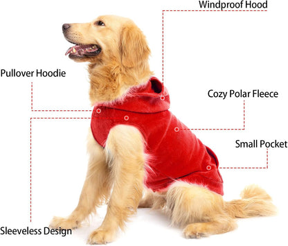 EXPAWLORER Dog Hoodie Fleece Sweater Vest, Hooded Dog Sweatshirt Fall Winter Pet Clothes with Leash Ring, Sleeveless Warm Cozy Puppy Clothing for Cat Small Medium Large Dogs Girl Boy, Red XS