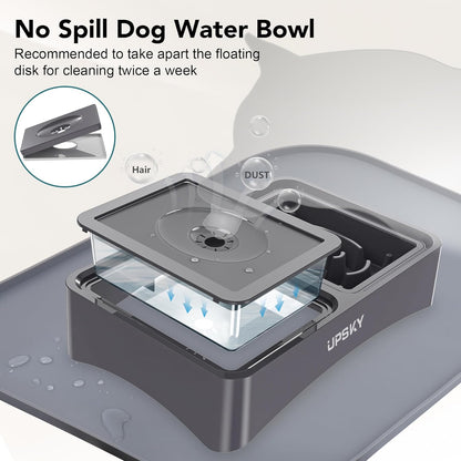 UPSKY 3-in-1 Elevated Dog Bowls with Mat, Large 24 x 16 Inches, 4 Height Adjustable Stand with Slow Feeder, Stainless Steel Bowl for Small to Medium Dogs, Grey