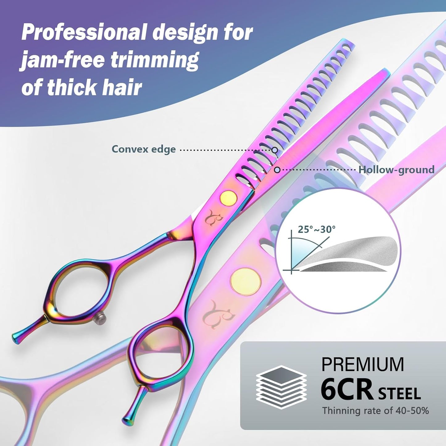 Dog Grooming Scissors, Professional 4 in 1 Dog Shears Set,Chunker Scissers,Curved Scissors,Thinning Shears and Comb for Cat Pet with Left Handed Deg Curved Shear