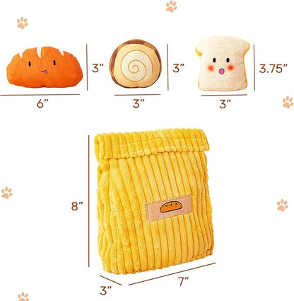 Hollypet Squeaky Dog Toy, Interactive Plush Hide and Seek Dog Toys for Small Medium Sized Dogs and Non-Aggressive Chewers, Puppy Teeth Clean Chew Toys, Bread