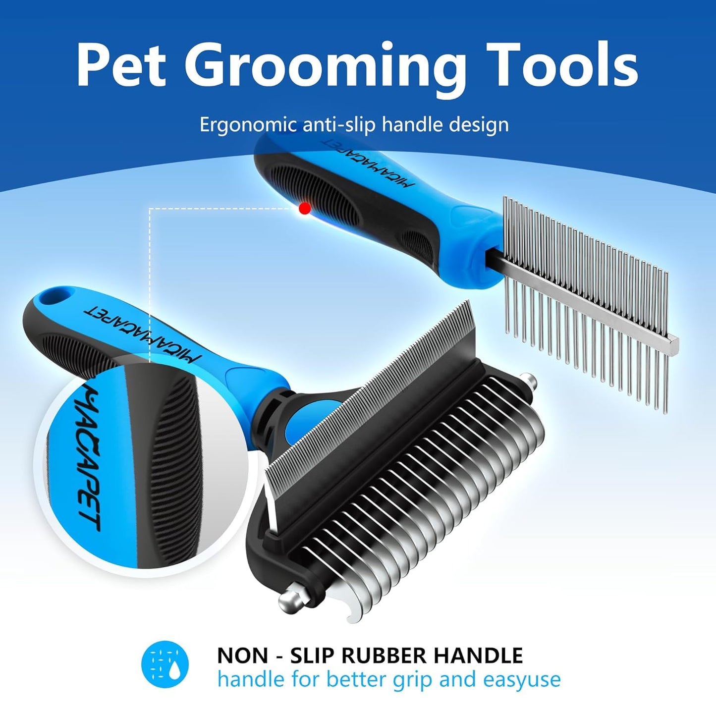 Pet Grooming Set with Shedding Brush and Dematting Comb，Brush for Long-haired Dogs，Dog Shedding Brush，Stainless steel teeth remove tangled hair，Pet Grooming Tools-Large