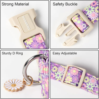 DOGWONG Flower Dog Collar, Girl Daisy Dog Collar Durable Ice Cream Pet Dog Collars Cute Summer Beach Puppy Necklace for Small Medium Large Dogs