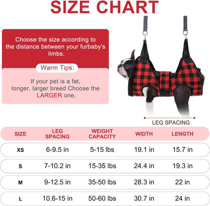 BEAUTYZOO Dog Grooming Hammock Harness for Nail Trimming - Adjustable Pet Restraint Sling for Small Medium Large Dogs/Cats -Secure Hanging Holder for Nail Clipping & Grooming (Christmas Buffalo Plaid)