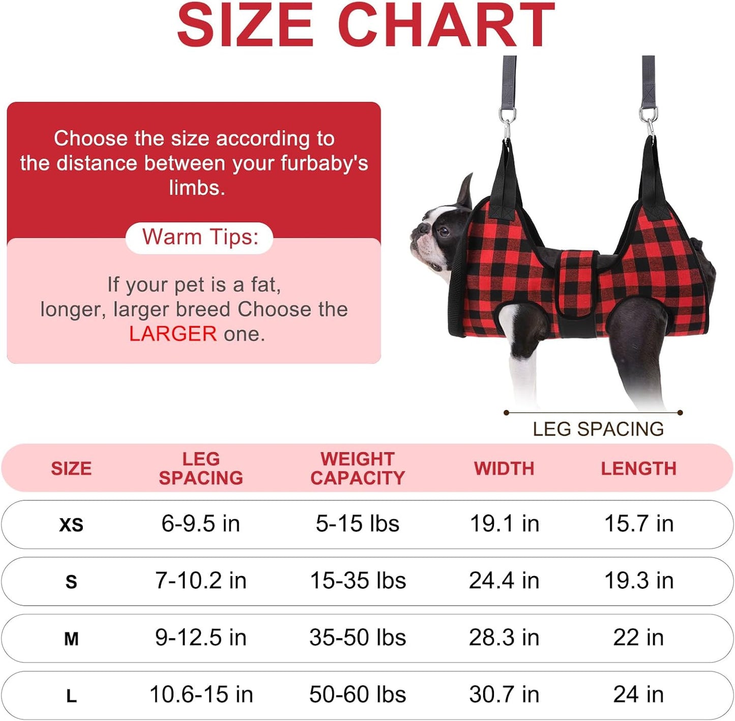 BEAUTYZOO Dog Grooming Hammock Harness for Nail Trimming - Adjustable Pet Restraint Sling for Small Medium Large Dogs/Cats -Secure Hanging Holder for Nail Clipping & Grooming (Christmas Buffalo Plaid)