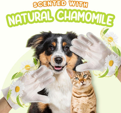 Pet Glove Wipes for Dogs & Cats | Nourish & Clean Fur & Skin | Coconut Oil & Chamomile Rinse-Free Wipes | Bathing Glove Wipes for Daily Care and Travel | Natural, Hypoallergenic (8 Pack)