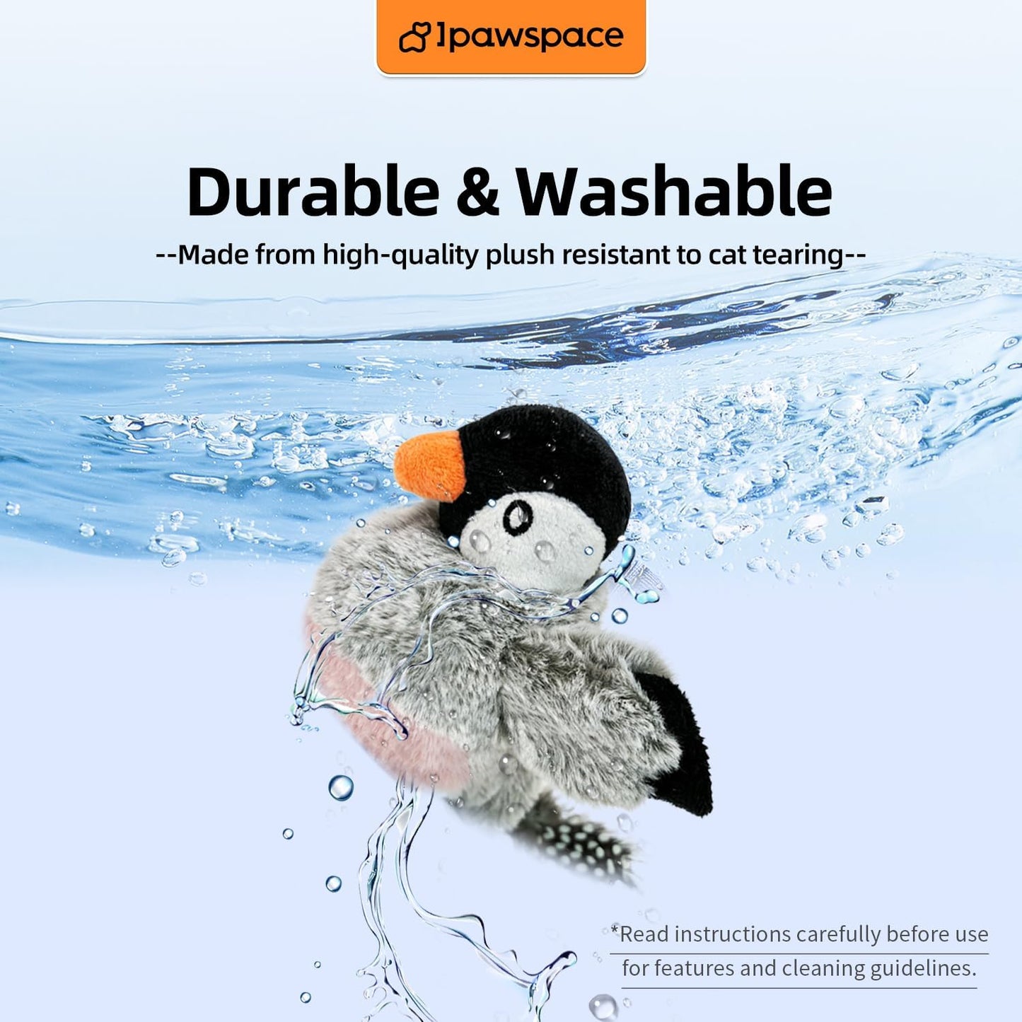 Interactive Flapping Bird Cat Toy with Catnip, Musical Sound (can Turn Off), Satisfy Cat's Natural Huting Instinct, Soft Plush Washable Cover, Moving Toy for All Breeds Cats(Gray)