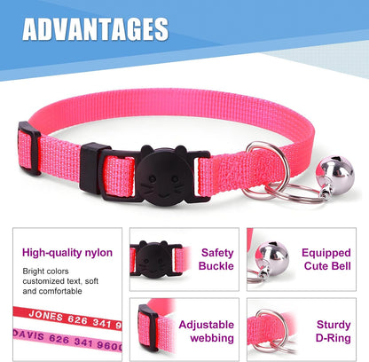 Personalized Nylon Cat Collars,Custom Embroidered Pet Name and Phone Number,Breakaway Collar with Safety Release Buckle and Bell,Adjustable Cats and Kitten Collars,Red