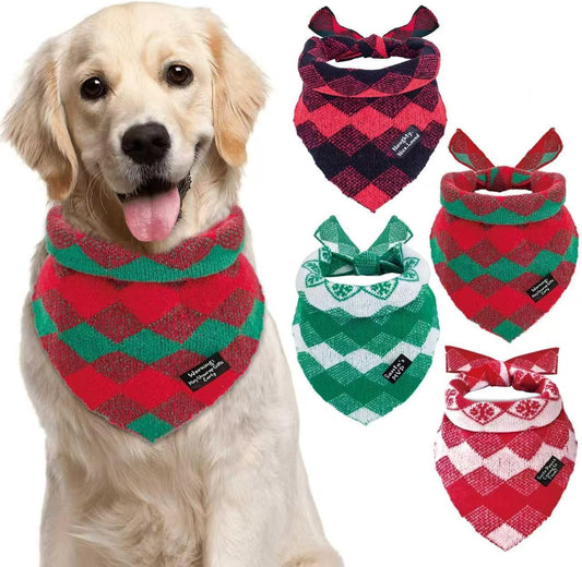 4-Pack Knitted Christmas Dog Bandanas with Slogans - Soft Warm Bandana for Small Medium, Cute Winter Dogs Accessories Boy & Girl Pets, Dog Gifts for Large Dogs, Scarf for Birthday Holiday