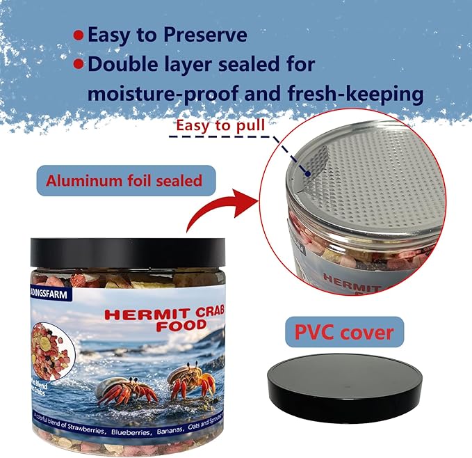 Fruity Buffet Blend Diet, 7.4 oz Food for Hermit Crab, All Natural Hermit Crab Food, High Protein & Nutrient Blend Diet of Oats, Blueberries, Strawberry, Banana Mix for Hermit Crabs.