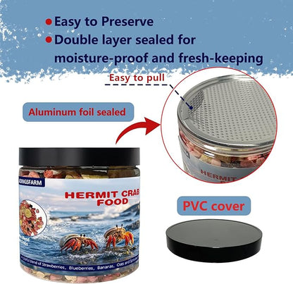 Fruity Buffet Blend Diet, 7.4 oz Food for Hermit Crab, All Natural Hermit Crab Food, High Protein & Nutrient Blend Diet of Oats, Blueberries, Strawberry, Banana Mix for Hermit Crabs.