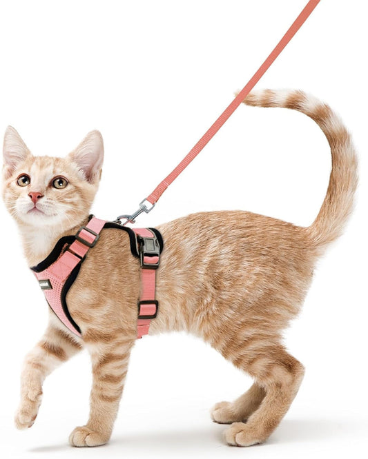 rabbitgoo Cat Harness and Leash for Walking, Escape Proof Soft Adjustable Vest Harnesses for Cats, Easy Control Breathable Reflective Strips Jacket, Light Salmon Pink, S