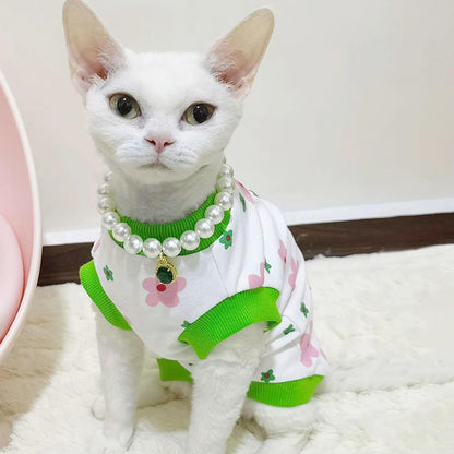 PUMYPOREITY Sphynx Cat Clothes, Stretchy Sweater, Soft Shirt, Pullover Pajamas, Turtleneck for Sphynx, Cornish Rex, Devon Rex, Green, XS
