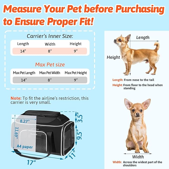 Petskd Top-Expandable Pet Carrier with Wheels 17x11x9.5 Inches Alaska Airline Approved, Soft-Sided Carrier for Small Cats Dogs with Locking Safety Zippers and Anti-Scratch Mesh(Black)