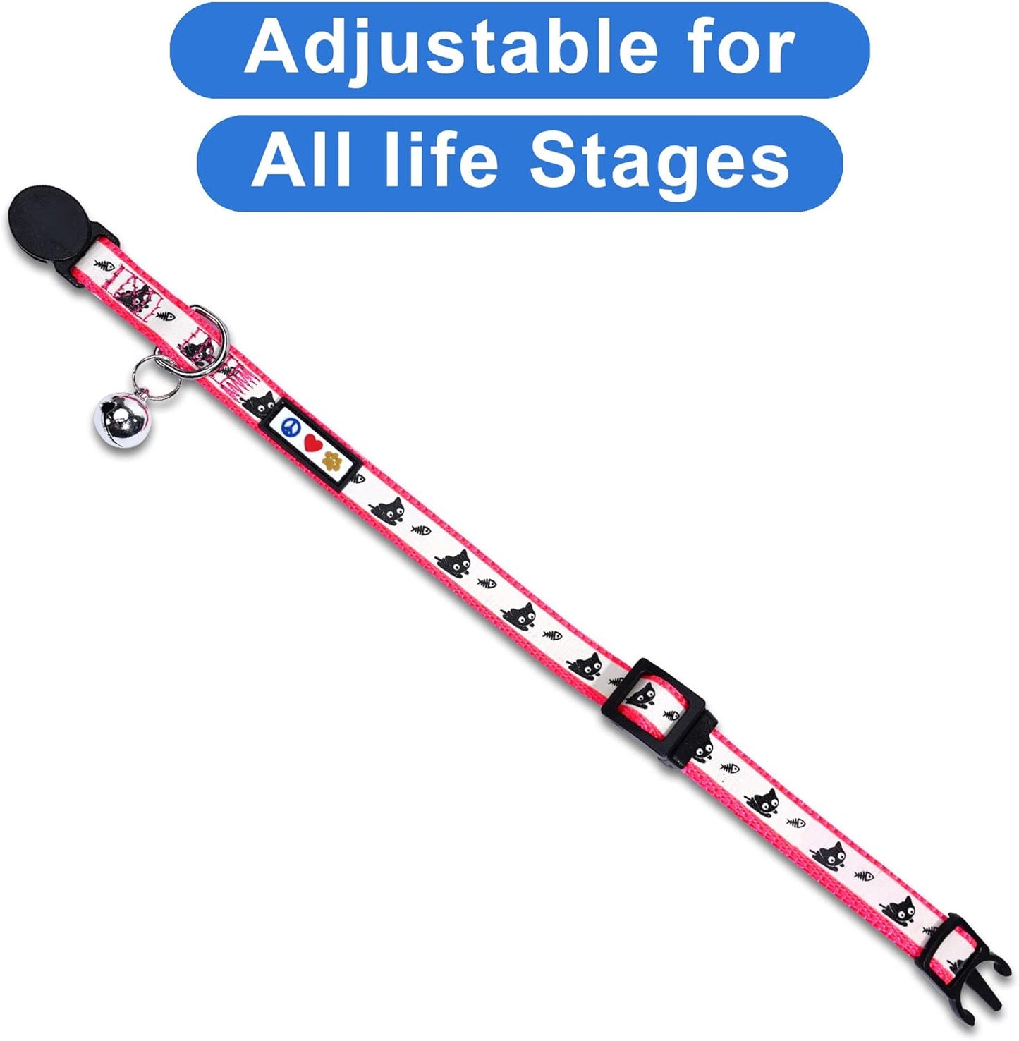 Pawtitas Pet Glow In The Dark Cat Collar with Safety Buckle and Bell Pink Lucky