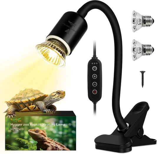 Reptile Heat Lamp Turtle Basking Light Bulbs with Cycle Timer, 360° Rotatable Dimmable Aquarium UVA UVB Reptile Light Bearded Dragon Tank Accessories 2 Pack Heat Bulbs for Turtle Lizard Snake Cage