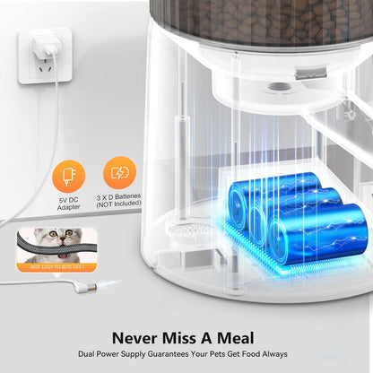 Automatic Cat Feeder: 4L Timed Cats Food Dispenser Programmable 1-6 Meal for Cat and Small Medium Dog- Auto Pet Feeder Dual Power Supply with Desiccant Bag& | Easy to Clean White