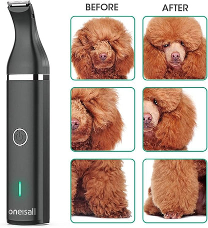 oneisall Dog Clippers with Double Blades,Cordless Small Pet Hair Grooming Trimmer,Low Noise for Trimming Dog's Hair Around Paws, Eyes, Ears, Face, Rump (Black)