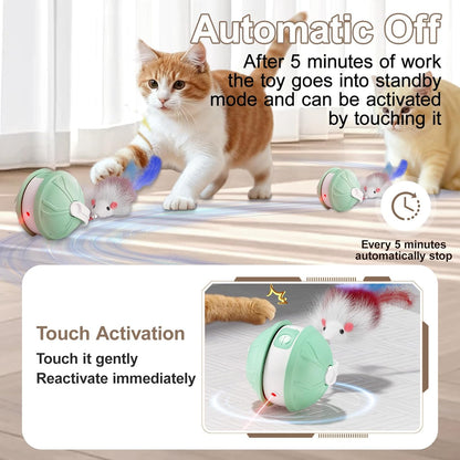 Interactive Cat Toy Ball - 2-in-1 Indoor Cat Toy with Feather Attachment and Laser Interactive Cats Balls, Moving Electric Rolling Ball Toys Designed for Bored Kittens and Adult Cats