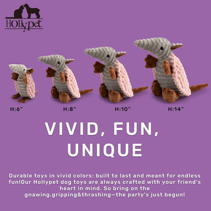 Hollypet Plush Dog Squeaky Toy Stuffed Armadillo Animal Pet Puppy Chew Toys with Clean Teeth for Small Medium Large All Breed Sizes Dogs, Light Pink, 8 in