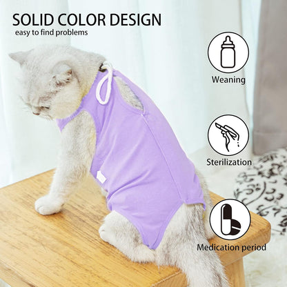 Kitten Onesies,Cat Recovery Suit for Abdominal Wounds or Skin Diseases,After Surgery Wear Anti Licking Wounds,Breathable E-Collar Alternative for Cat Purple S
