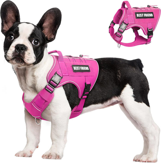 Tactical Dog Harness Small Sized Dog,No Pull Military Dog Vest with Handle,Reflective Heavy Duty Pet Harness for Walking Hiking Training Hot Pink S