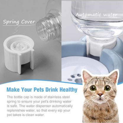 Dog Bowls, Cat Food and Water Bowl Set with Water Dispenser and Stainless Steel Bowl for Cats and Small Dogs - Light Blue