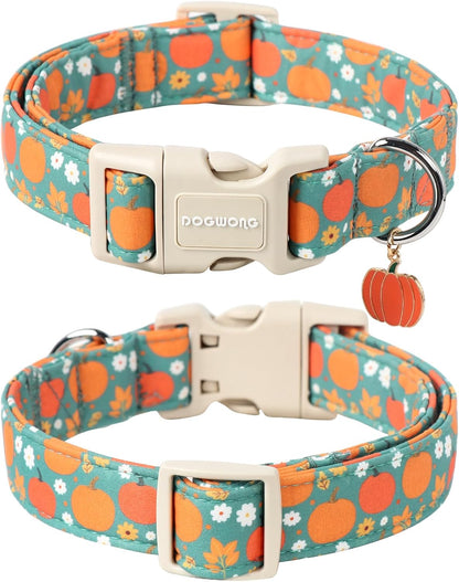 DOGWONG Fall Pumpkin Dog Collar- Cute Fall Holiday Dog Collars Adjustable Halloween Dog Collar for Small Medium Large Dogs M