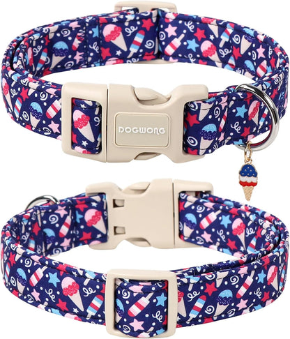 DOGWONG Patriotic Flag Dog Collar, 4th of July American Flag Dog Collars, Adjustable Cute Patriotic Pet Collars Fourth of July Design Dog Collar for Small Medium Large Dogs
