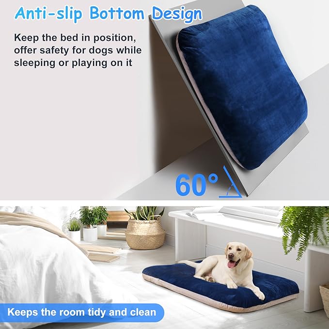 Magic Dog Super Soft Extra Large Dog Bed Jumbo Pet Beds Orthopedic 47 Inch Washable Anti Slip Dog Sleeping Mattress with Removable Cover, Blue XL